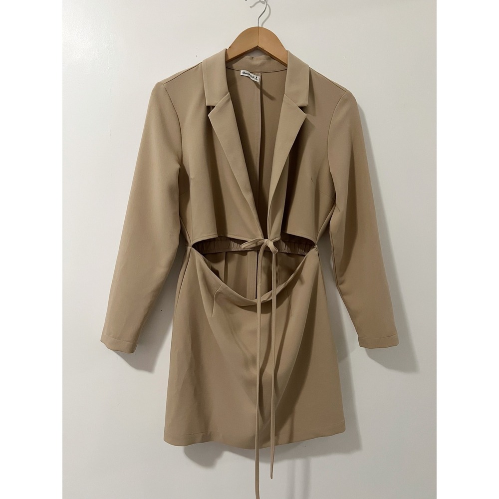 Abercrombie & Fitch Tan Cutout Waist Blazer Mini Dress Medium Beige Tie Front